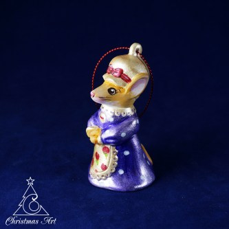 Фарфоровая елочная игрушка символ года Мышка в фиолетовом платье